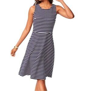 Talbots Edie Knit Fit & Flare Stripe Sleeveless Dress Turquoise & White Medium